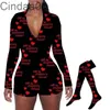 Women Jumpsuit Designer 2022 Slim Sexy V Neck Printed Valentine Day Long Sleeve Shorts And Sock Two Piece Set Ladies Homewear S-XXL 3 Colours