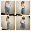 Fitaylor 2020 New Summer Women High Waist Blue Wide Leg Denim Shortsカジュアルな女性のソリッドストリートウェアストライトジーンズバミューダショーツLJ200818