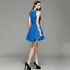 Women's Runway Dresses O Neck Sleeveless Color Block Patchwork Fashion Hi Low Short Designer Dresses