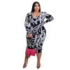 فساتين عادية Bodycon حجم كبير للنساء 4xl 5xl عالية الخصر طويلة الأكمام أنيقة طاقم الرقبة فستان أبيض خمر بالجملة قطرة