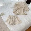 Pyjama en lin brodé de fleurs pour femmes d'été Ensembles Tops + Shorts.Vintage Ladies Girl's Pyjamas set.Victorian Sleepwear Loungewear Y200708
