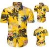 2020 Sommargul Hawaiian Shirt Mens Leaf Print Kortärmad Bomull Män Casual Slim Fit Shirts Chemise Homme Camisa Masculina1