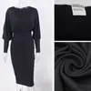 2021 Herfst Dames Vintage Jurk Elegante Vrouwen Effen Kleur Bodycon Slanke Party Jurk V-hals Lantaarn Mouw Ribbing Winter Midi1