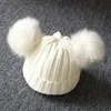 5 stks kinderen dubbele pom pom beanie winter bobble hoed gebreide faux bont afneembare kogel dop zachte kabel hoed met oren voor vrouwen