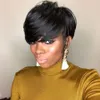 Short Straight Bob Pixie Cut Human Hair brazilian lace front Wig With Bangs For Black Women Remy Preplucked