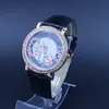 Mode Uhren Frauen Mädchen Kristall Stil Zifferblatt Lederband Quarzuhr 02184l