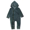 Ins baby rompertjes rits denim hooded jumpsuits lange mouwen baby meisje bodysuits pasgeboren baby outfits kleding in zwart blauw BT4275