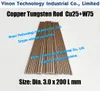 (5pcs pack) dia. 3x200mm cobre tungstênio haste W75 (cobre 25% + tungstênio 75%), EDM Tungsten cobre liga eléctrodo barra redonda para erosão de faíscas