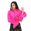Cropped Puffer Jacket Pink Sequin Bell Sleeve Parka Bubble Coat Winter Fall Women XL XXL 201217