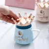 Couronne créative tasse en céramique rose mignon tasse à café nordique tasse à lait avec cuillère couvercles tasse à café tasses à eau vacances Souvenirs cadeau