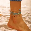 Bangle Boho 5Pcs /Set Starfish Rope Anklet Multicolor Rhinestone Crystal Devil Eyes Anklet Gold Cuban Chain Ankle Bracelet