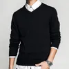 Men S Pullover V Neck 100 Cotton Solid Color Sweater Autumn and Winter New Long Sleed Casual tröja för Homme M 3XL LJ200919