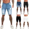 Mens şort fitness denim şort siyah yüksek bel yırtık yaz kot pantolon erkekler için şort