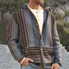 Knitted Men Sweater Fashion Autumn Long Sleeve Gray Striped Cardigan Plus Size M-5XL Office Causal Retro Hooded Shirts Tops 201022