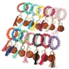 14 Styles Party Wooden Beads Keychain Pearlescent Color Bracelet Key Ring Women DIY Crafts Gift with Alloy Ring RRF13453