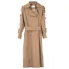 Khaki Double-Breasted Trench Coat Mulheres Autumn Lapel Long Windbreaker Roupas Femme Coat Spring Outwear 201110