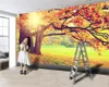 Boslandschap 3d behang mooi rood blad boom bos landschap 3d behang binnenlandse decoratieve zijde 3d muurschildering behang