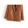 Toppies Faux Deri Ceketler Tek Düğme Ceket Bayan Güz 2020 Çınbalık Kahverengi Ceket Bayanlar Dış Giyim LJ201012