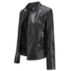 NXH Yeni Deri Ceket Kadın Bahar Sonbahar OL Standı Yaka Motor Biker Coat PU Dış Giyim Güz Ceket Siyah Kırmızı 210201