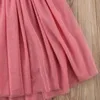 Vestidos de niña Falda para niños Pink Lace Malla Larga Falda Flor Impresión Perspectiva Princesa Vestido Muchacha Ropa