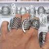 Women Bohemian Vintage Carved Flower Silver Plated Jewelry Rings For Women Gift Party Size 17mm to 21mm Mix Style