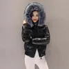 Mode hiver femmes veste imperméable brillant manteau hiver doudounes grande fourrure à capuche courte Parkas veste d'hiver femmes Outwear 201217