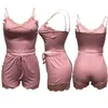 2022 Nya Kvinnor Slevwear Ärmlös Två Piece Set Summer Nightwear Ladies Bra Shorts Lyx Andningsbar Elegant Hemkläder S-3XL