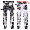 Fashion Straight Slim Fit Stretchy Floral Casual Skinny Jeans Men Long Pant 201128