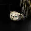 Hip Hop Micro Paved Green Eyed Owl Guld Silver Färg Bling Iced Out Cubic Zircon Ring Smycken Gift