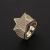 Men Fashion Copper Gold Silver Iced Out Star Ring High Quality Cz Stone Star Shape Ring Jewelry