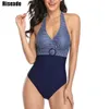 Riseado Vintage One Peça Swimsuits Listrado Impressão de Swimwear Feminino 2020 Halter Banhando Ternos Mulheres Belted Beach Swim Wear T200708