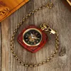 Antique Red Wooden Carving Hand Winding Mechanical Pocket Watch with Gold Chain open Cover Retro Men Clock Gifts 2018 New Style T200502