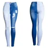Namorado skinny patchwork jeans de dois tons para mulheres cintura alta rasgado jeans calças jeans calças aesthetic branco azul mais tamanho 210203