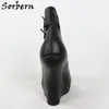 Sorbern Black Platform 정품 가죽 여성 신발 없음 발목 스트랩 샘플 펌프 섹시한 페티쉬 웨지