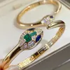 BUIGARI ヘビバングル高品質 18K ゴールドメッキ天然宝石マラカイトホワイトヒョウモンジュエリー女性用バングルブレスレット高級デザイナープレミアムギフト