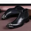 Japansk stil mode mens stövlar pekade iron toe black man läder fotled stövlar zip antumn stövlar män botas masculina