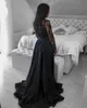 Uzun kollu siyah dantel balo elbiseleri mücevher boyun Arapça aso ebi aplike bir çizgi şifon resmi gece önlükleri yan yartı artı boyut özel gün elbisesi al7865