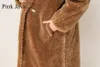 PINK JAVA QC1848 Ankunft echter Schafspelzmantel langer Stil Kamel-Teddymantel über Größe Winterfrauenmantel 201214