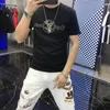 T-shirt masculino t-shirt bordado tendência top fino respirável algodão mercerizado manga curta t-shirt 2022 novo moderno elegante roupa de seda de gelo preto branco m-4xl