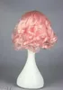 Fashion pink short skirt heat-resistant fiber curly hair female wig