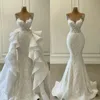 2021 Luksusowe suknie ślubne syrena z odpinanym pociągu Ruffles koronki Appliqued Suknie ślubne Plus Size Vestidos de Novia