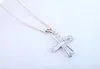 Sweet Cute Cross Pendant Luxury Jewelry 925 Stelring Silver Princess Cut White Topaz CZ Diamond Gemstones Women Wedding Clavicle Necklace