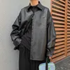 Colore nero da uomo lungo Pu Abbigliamento in pelle Zipper Capispalla Trench Russo Bomer Giacca allentata per il tempo libero Cappotto di moda M-2XL 201120