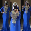 Vestidos Formale Royal Blue Tunisino India Abiti da sera per le donne Maniche lunghe Perline dorate Abiti da ballo a sirena
