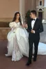 Vestidos elegantes do ombro Apliques de cetim de cetim de cetim de renda Roughed Pleats Made Made Made Wedding Vestidos
