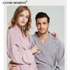 CAVME Hotel Towel Bathrobe Cotton Terry Robes Kimono Long Nightgown Lounge Sleepwear for Lover Solid Color V Collar LOGO CUSTOM 210203