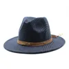 Kvinnor hattar ull Fedora Wide Brim Belt Band Felted Hattar Svart Vit Grå Plaid Klänning Formell Bröllop Män Kvinnor Vinterull Hattar