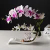 Butterfly Orchid Artificial Flowers Set Fake Flower Ceramic Vase Ornament Phalaenopsis Figurin Heminredning Dekoration Craft Y200106