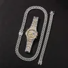 Iced Out Watch Bracelet Necklace Jewlery Set Luxury Designer Mens Hip Hop Bling Bling Cuban Link Chain Bracelets Netclaces Gold Cains Gift F220R