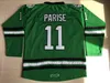 MThr # 11 Zach Parise Dakota Hockey Jersey Hommes 100% Brodé Cousu Fighting Sioux DAKOTA College Hockey Jerseys Noir Blanc Vert